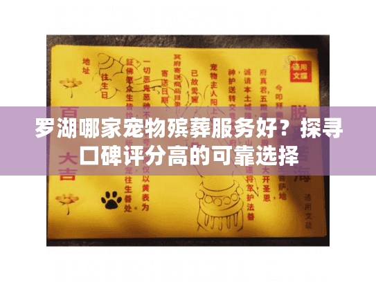 罗湖哪家宠物殡葬服务好？探寻口碑评分高的可靠选择